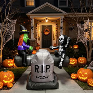Decorazione Gonfiabile di Halloween da 1,5 m: Strega e Scheletro su Dondolo con Luci LED per Esterni e Feste - Product Image 2