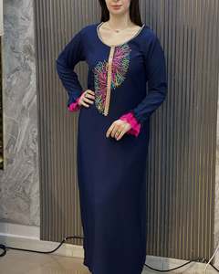 Premium doux Jersey broderie col rond à volants manchette caftan Abaya femmes vêtements quotidiens - Product Image 1