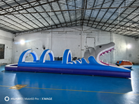 Tunnel gonflable à obstacles en forme de bouche de requin pour enfants, idéal pour l'extérieur, en PVC, usage commercial, simple