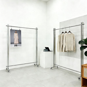 Expositor de Ropa Multifuncional de Acero Inoxidable con Ruedas, <span class=keywords><strong>para</strong></span> Colgar Lateralmente, <span class=keywords><strong>para</strong></span> Tiendas de Ropa Femenina - Product Image 3
