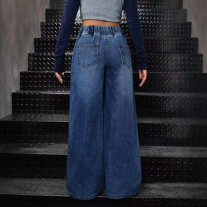 Pantalon en <span class=keywords><strong>jean</strong></span> décontracté chic pour adolescentes, taille haute élastique, coupe ample et large, poches latérales classiques, confortable, polyvalent, style streetwear, personnalisable - Product Image 2