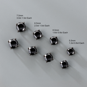 Pendientes de Moissanita Negra VVS de 2.0ct y 6.5mm, Estilo Hip Hop, Corte Brillante Redondo, Chapados en Oro, Plata de Ley 925, para Hombre, Unisex - Product Image 5