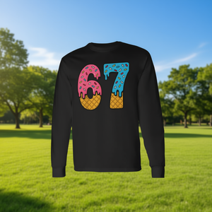 Camiseta de manga larga con estampado de 67 Number Six Seven Ice Cream Drip Meme - Product Image 3