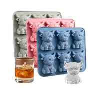 Molde de silicona reutilizable 3D de vaca de las Tierras Altas para cubitos de hielo, mini moldes de chocolate y cacao con forma de vaca, lindos moldes de animales para hacer cubitos de hielo