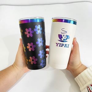 Vaso Térmico Holográfico Blanco y Negro de 20 oz, Taza de Café de Acero Inoxidable Aislada con Recubrimiento Arcoíris y Tapa - Product Image 1