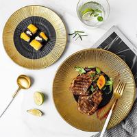 Assiettes plates en porcelaine incrustées d'or, style nordique, luxe léger, écologiques, pour steak et sushi, pour usage domestique moderne ou hôtelier
