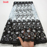 3668 Tissu en dentelle de guipure africaine en gros avec sequins, 5 yards, dentelle nigériane pour robes de soirée et de mariage à coudre