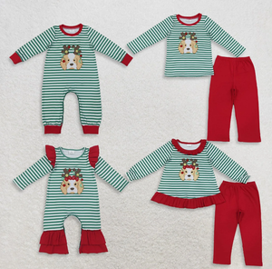 Ensemble de vêtements rayés pour bébés et enfants, avec broderie chiens et lumières, thème Noël - Product Image 6