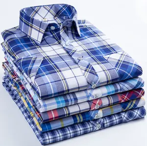 Wholesale custom 100% cotton men yarn dyed colorful checked style short sleeved formal wear shirt