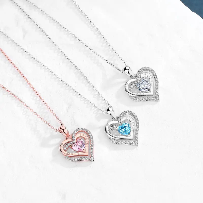 Fashion Jewelry Bling Diamond Heart Pendant Necklace Cz Heart Necklace Jewelry