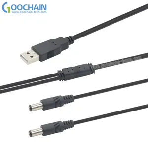 Cabo de alimentação, 5v 2a 1m preto 20awg usb a macho para dupla dc 5525 dc barril jack carregador cabo de alimentação