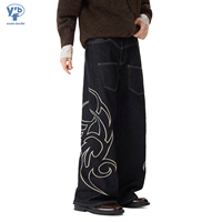 YUANBOFEI Jeans de haute qualité, échantillon sur mesure disponible, jeans vintage à jambes larges, impression contrastée, pour les sorties décontractées, pour hommes