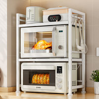 Support de four à micro-ondes à double niveau réglable en hauteur pour comptoir de cuisine blanc, support de rangement pour grille-pain et four à pizza