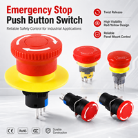 Bouton-poussoir d'arrêt d'urgence industriel 16/22 mm, étanche, tête champignon rouge, à dégagement par torsion, à verrouillage NC, pour commande de machine