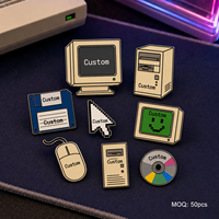 Al por mayor, pin de solapa de metal personalizado, estilo vintage, con diseño de logotipo de empresa tecnológica, impresión UV retro de ordenador antiguo con efecto neón, tipo insignia de esmalte para PC