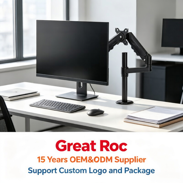 Monitor Desk Mount Vertical Pole Zero Footprint Foldable Ergonomic Unlimited Adjust Carbon Steel ABS Clamp Monitor Bracket Desk