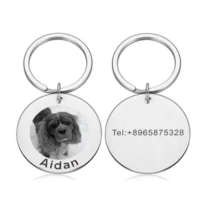 Llavero con Etiqueta de perro personalizada, con imagen de Mascota, regalo personalizado, grabado, número de teléfono, foto, antipérdida