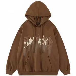 OEM ve ODM özel Logo % 100% pamuk fransız Terry kazak Hoodies 3D puf baskı erkek giyim moda Hoodie