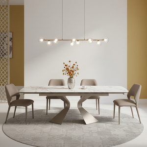 Light Luxury <strong>Save</strong> <strong>Space</strong> Retractable Metal Base Ceramic <strong>Dining</strong> <strong>Table</strong> Set 4 <strong>Chairs</strong> - Product Image 1
