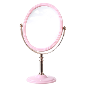 <b>Round</b> European Double-sided 360 Rotating Silver Finish Metal <b>Frame</b> Desktop Cosmetic Vanity Mirror - Product Image 1