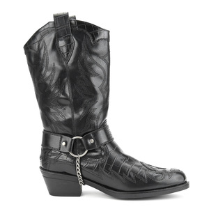 Botas de media pantorrilla de cuero estilo western con punta redonda, correa con hebilla, suela de goma antideslizante, entresuela de EVA, color sólido, para todas las estaciones, venta al por mayor. - Product Image 6