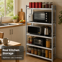5-laags roestvrijstalen staande moderne opbergplank, multi-tier metalen organizer rek voor keuken, huis en commercieel gebruik