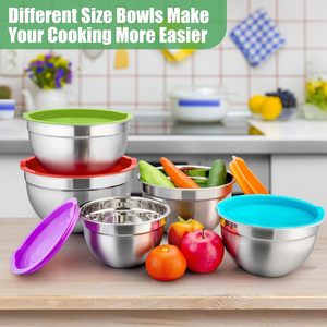 Salad <b>Bowls</b> <b>with</b> Airtight <b>Lids</b> Stainless Steel <b>Bowls</b> Marks Colorful Non-Slip Bottoms for Metal Mixing <b>Serving</b> <b>Bowls</b> - Product Image 5