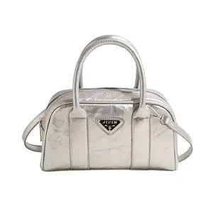Silver Leather Crossbody Bags for Women Luxury Korean Fashion Underarm Shoulder Bag Female Armpit Bag Handbags
