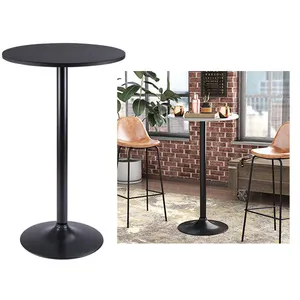Wholesale Cheap Night Club Furniture Round Mdf Top Black Leg Height Metal Base Obsidian Pub Cocktail Bar Tables