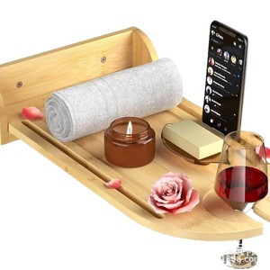 Wooden <b>Bath</b> <b>Caddy</b> Solid Wood Wall Mount Foldable Storage Rack For Bathroom With Curved Design 13-16.9in - Product Image 2