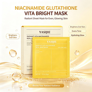 Masque facial en feuille YASIJIE à la niacinamide, glutathion et vitamine, éclaircissant et antioxydant, boîte de 4 pièces, atténue les taches brunes, anti-terne, hydratant, pour tous types de peau - Product Image 1