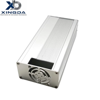 Caja de Aluminio Extruido Plateada con Aletas de Refrigeración y Ventilador, Carcasa para Fuente de Alimentación, Controlador, PCB, Caja Protectora