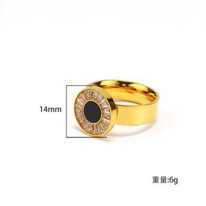Europe et États-Unis INS mode titane acier incrusté carré émail noir grand disque anneau tempérament féminin or 18K j - Product Image 1