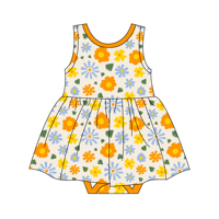 Gaun Putar Organik Khusus Anak Perempuan Motif Cetak Baju Terusan Anak Romper Rok Bunga Saudara Perempuan Pakaian Gaun Bayi Perempuan