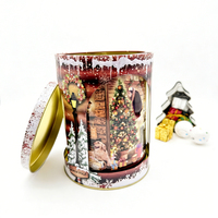 Boîte en métal ronde brillante de qualité alimentaire pour biscuits, bonbons, chocolats, cadeaux de Noël, avec motif musical de carrousel