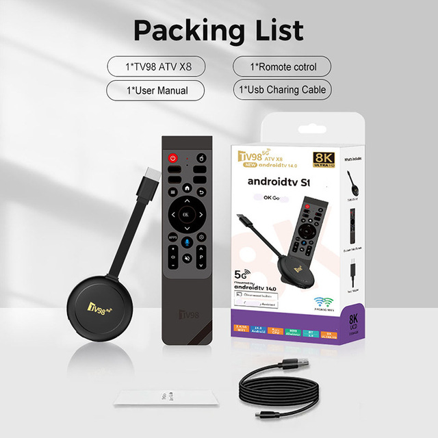 Cross-Border TV98 ATV X8 Android 14 Set-Top Box 4K Network Player Mini TV with Quad Core Processor and Voice Remote Control