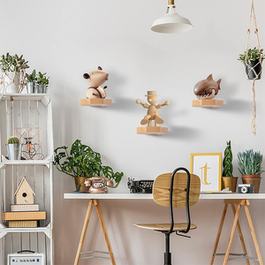 6 inch gỗ tự nhiên treo tường kệ gỗ bát giác nổi kệ gỗ keo Bộ 3 kệ nổi nhỏ mộc mạc - Product Image 5