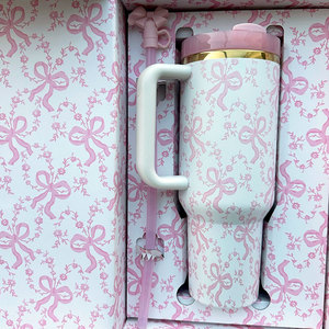Nuevo Vaso Térmico de Acero Inoxidable con Aislamiento de 40oz, Diseño Floral con Lazo, Portátil para Camping y Viajes, con Asa - Product Image 4