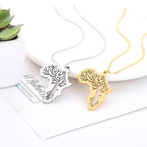 Venta al por mayor de moda los hombres de las Mujeres 18k chapado en oro de 14k de mundo de joyería de cadena de acero inoxidable África africano COLLAR COLGANTE - Product Image 1