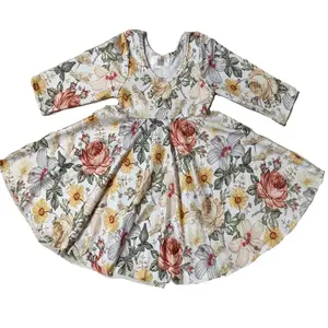 Baby Vintage Floral Spring Summer Girls Party Dress Half Sleeve Deep U Back Twirl Dancing Dress