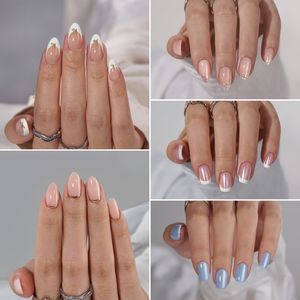 Ongles en gel de luxe à marque privée, forme amande courte, design de créateur, à presser, vente en gros, haute qualité, gel souple, pointe française, ongles à presser - Product Image 5