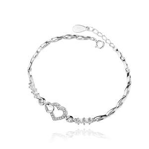 925 Sterling <b>Silver</b> Link Chain Interlocking <b>Hearts</b> CZ Romantic Bracelet Korean Style Trendy Jewelry - Product Image 2