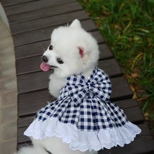 Pet Dog Plaid Dress With Bow And Lace <b>Skirt</b> For Small Breeds Like Pomeranian Bichon Frise Teddy - Product Image 3