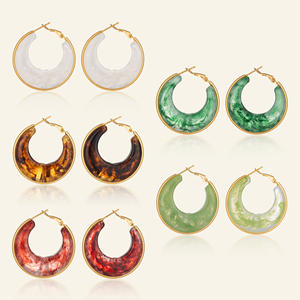 NUEVOS ARETES DE <span class=keywords><strong>ARO</strong></span> EN FORMA DE C, ESTILO BOHO ÚNICO, COLOR MARRÓN ROJO <span class=keywords><strong>BARCELONA</strong></span>, Dazan, Chapados en Oro de 18k, Acero Inoxidable Hipoalergénico, Joyería para Mujer - Product Image 2