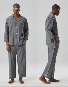 <span class=keywords><strong>Pigiama</strong></span> <span class=keywords><strong>lungo</strong></span> in bianco con PATON personalizzato in tinta unita 100% cotone e lino in tessuto di canapa <span class=keywords><strong>pigiama</strong></span> Set <span class=keywords><strong>pigiama</strong></span> <span class=keywords><strong>uomo</strong></span>
