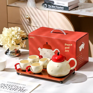 ชุดกาแฟและชาพอร์ซเลนดีไซน์ทันสมัยเรียบง่าย เป็นมิตรกับสิ่งแวดล้อม ทนทาน พร้อมถ้วยและกาน้ำชา เหมาะสำหรับของขวัญขึ้นบ้านใหม่ ของขวัญแต่งงาน ใช้ในบ้าน - Product Image 1