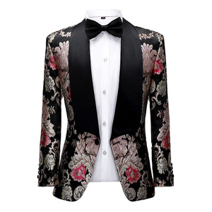 Traje <span class=keywords><strong>HD206</strong></span> para Hombre, Negro con Estampado Plateado, Trajes para Hombre, Terno Masculino, Esmoquin para Hombre, Trajes para Fiesta de Graduación, Traje Floral para Novio de Boda - Product Image 3