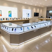 Nouvelle vitrine pour téléphones portables avec éclairage LED en verre, fonction lumineuse pour montres et lunettes, rangement multifonctionnel portable doré