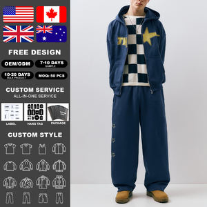 KingSen Custom Silk Screen Print Logo 100% Cotton 450gsm Winter Breathable Zip-Up Hoodie Sweatpants <b>Set</b> Men's Streetwear - Product Image 2