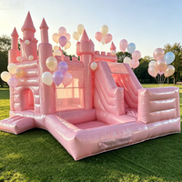 Château gonflable rose romantique pour filles, idéal pour anniversaires, mariages, locations commerciales et aires de jeux gonflables.